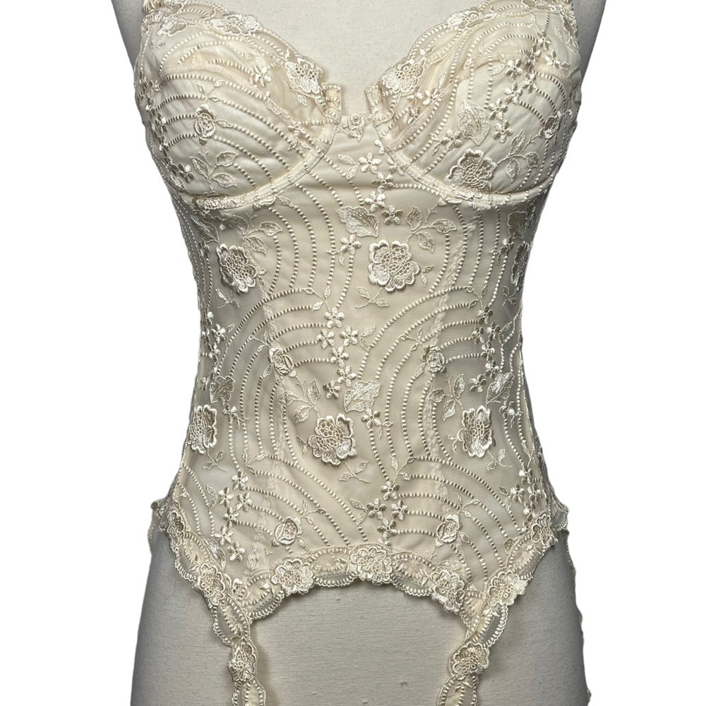 RARE NWT VTG 90s Y2K La Perla Bridal Ivory Lace Bustier Corset 36B Garter Straps - Picture 2 of 15